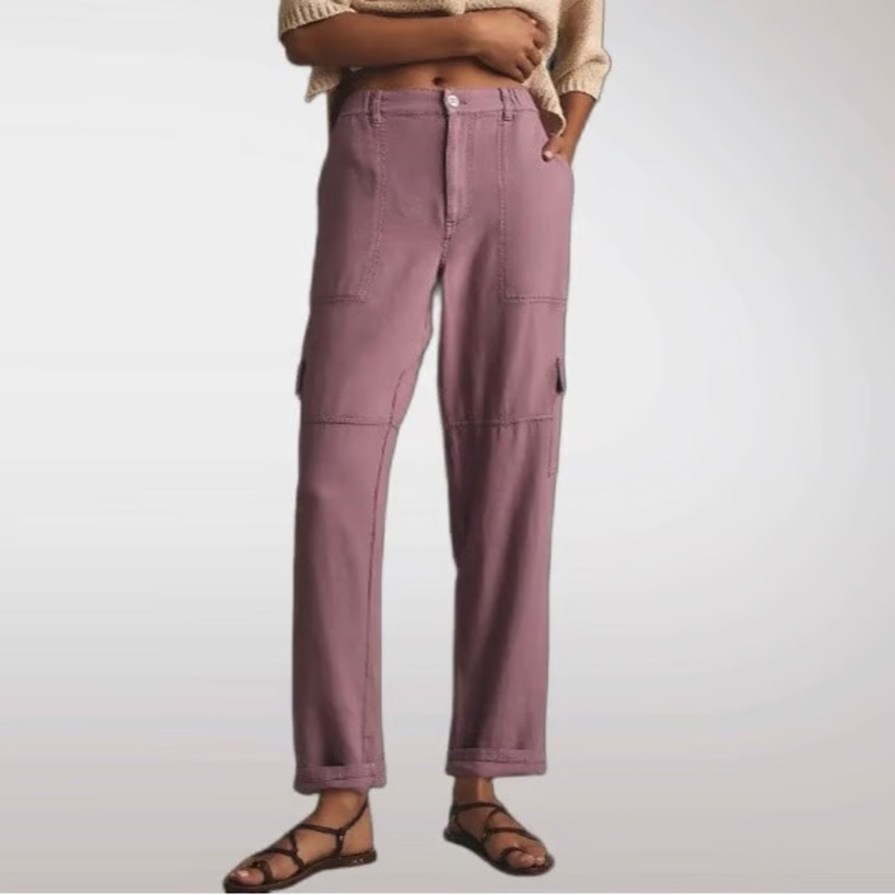 Pilcro Anthropologie Linen Cargo Pants Purple Utility Slim Ankle Lightweight XXS